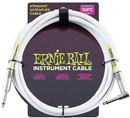 ERNIE BALL INSTRUMENT CABLE, STRAIGHT/ANGLE WHITE, 10FT