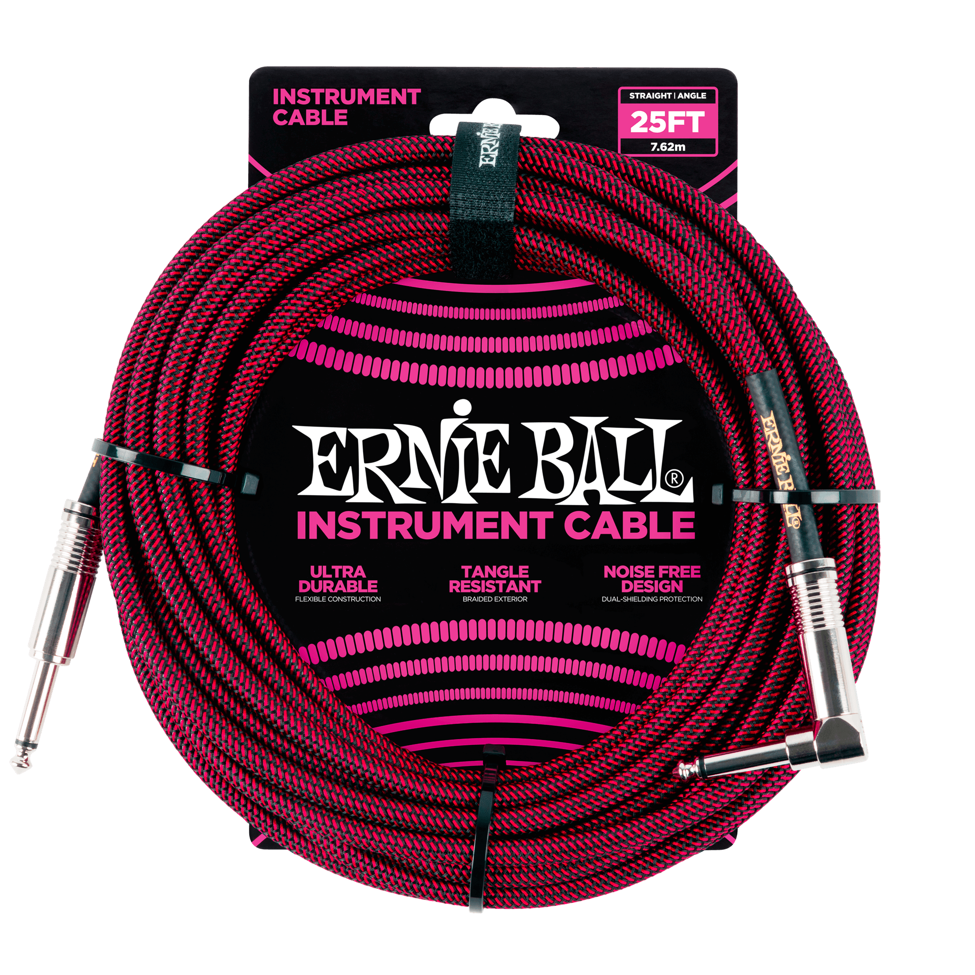 25' Braided Straight / Angle Instrument Cable - Black / Red