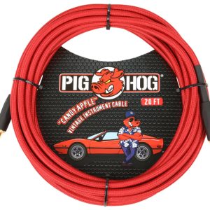 PIG HOG VINTAGE SERIES INSTRUMENT CABLE, 20FT, CANDY APPLE RED